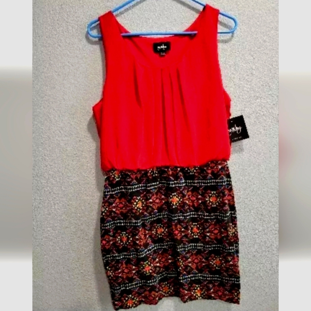 Juniors By&By Dress Sz XL Red & Dark Bottom Pattern NWT Sleeveless 1 Piece